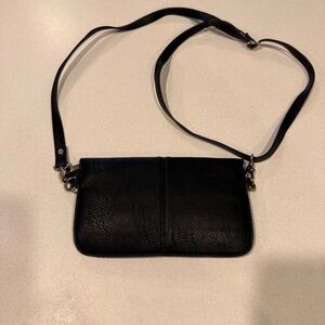 Joy Susan Karina Zip Top Black Faux Leather Crossbody Bag Purses
